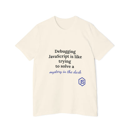 Debugging JavaScript is Like Trying to Solve a Mystery in the Dark | Funny Coding T-Shirt for Developers | Usha Creations