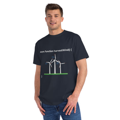 Async harvestWind() Tee | Green Code Wind Energy Shirt | Usha Creations