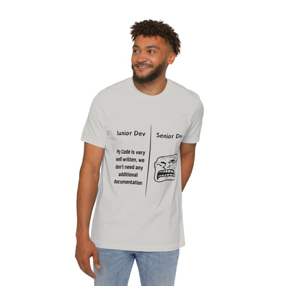 Junior vs Senior Dev Documentation Humor T Shirt | Coding Best Practices Meme Tees | Usha Creations