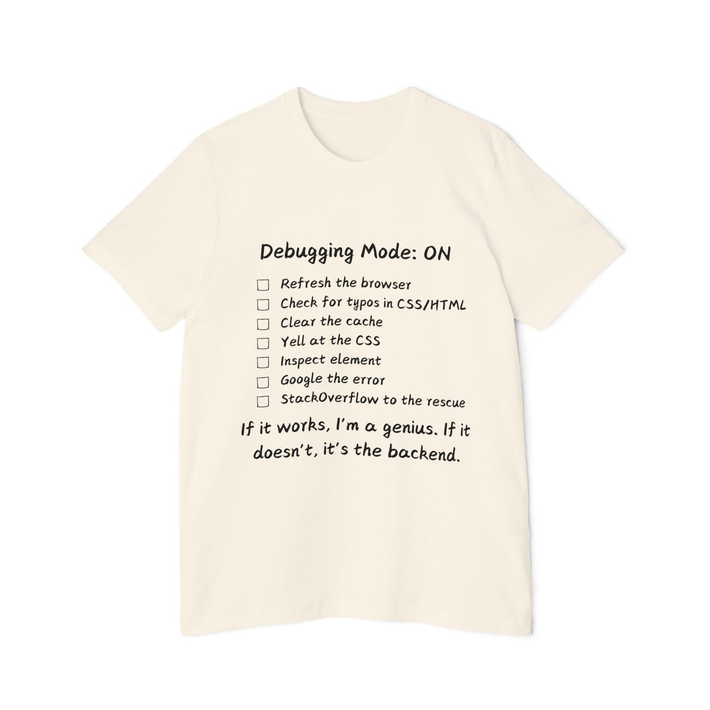 Frontend Debugging Mode Web Dev Humor T Shirt | CSS Battle Meme Tees | Usha Creations