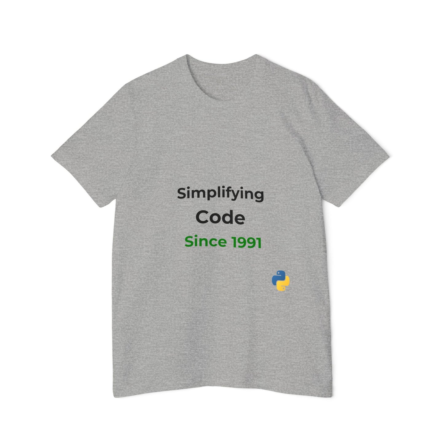 Python: Simplifying Code Since 1991 | Classic Python Programming T-Shirt | Usha Creations