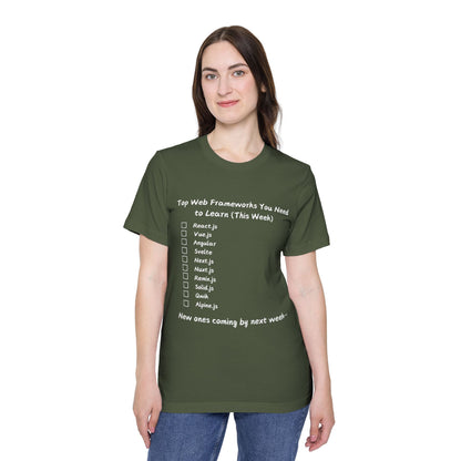 Endless Web Frameworks Developer Humor T Shirt | Frontend Meme Tees | Usha Creations