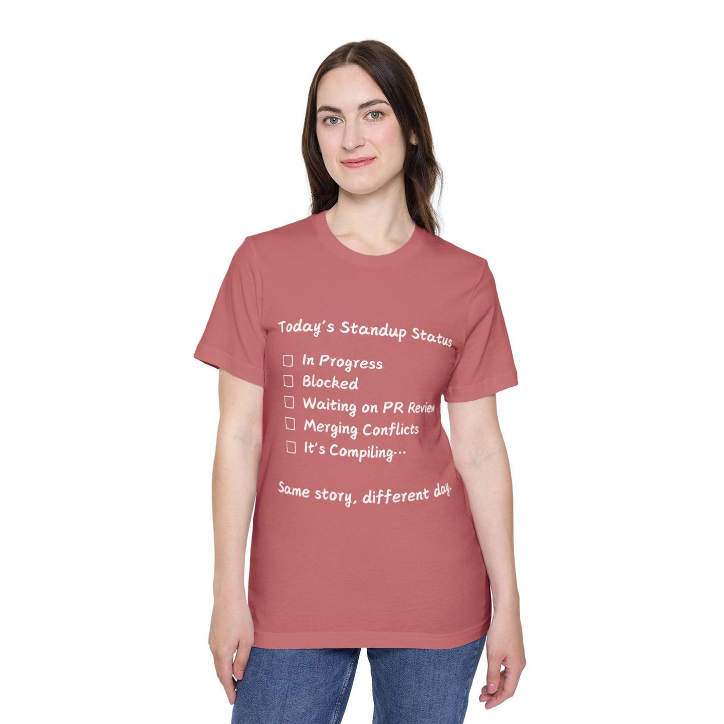 Daily Standup Status Developer Humor T Shirt | Agile Meme Tees | Usha Creations