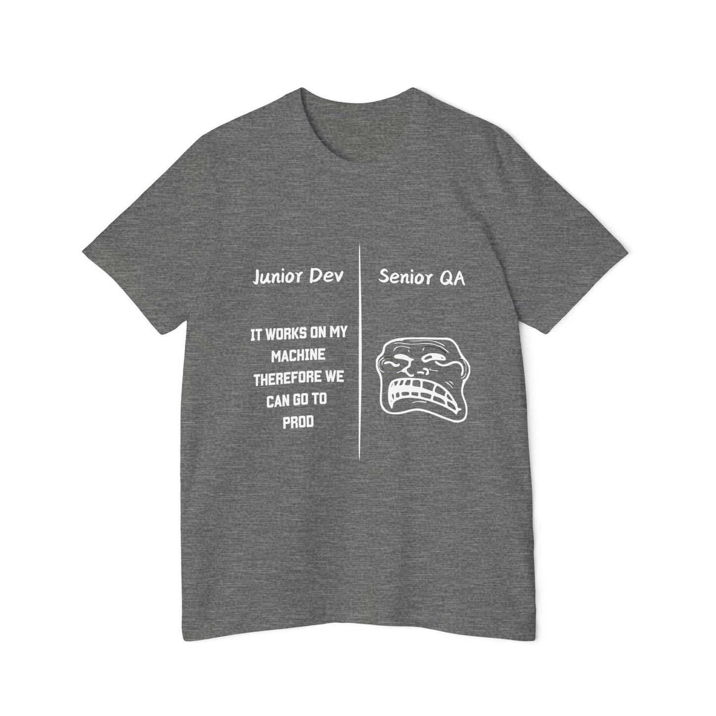 Junior Dev vs Senior QA Software Deployment Humor T Shirt | Tech Team Meme Tees | Usha Creations