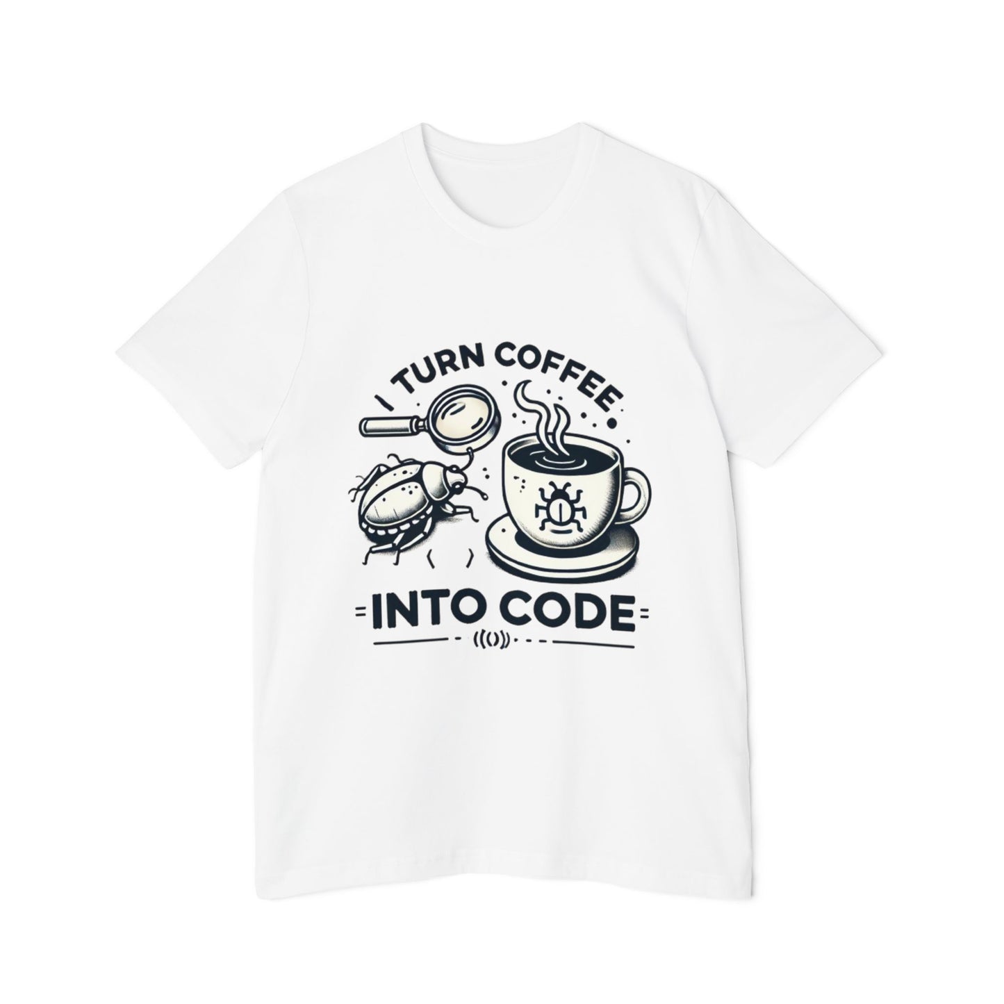 “I Turn Coffee Into Code” USA-Made Unisex Short-Sleeve Jersey T-Shirt