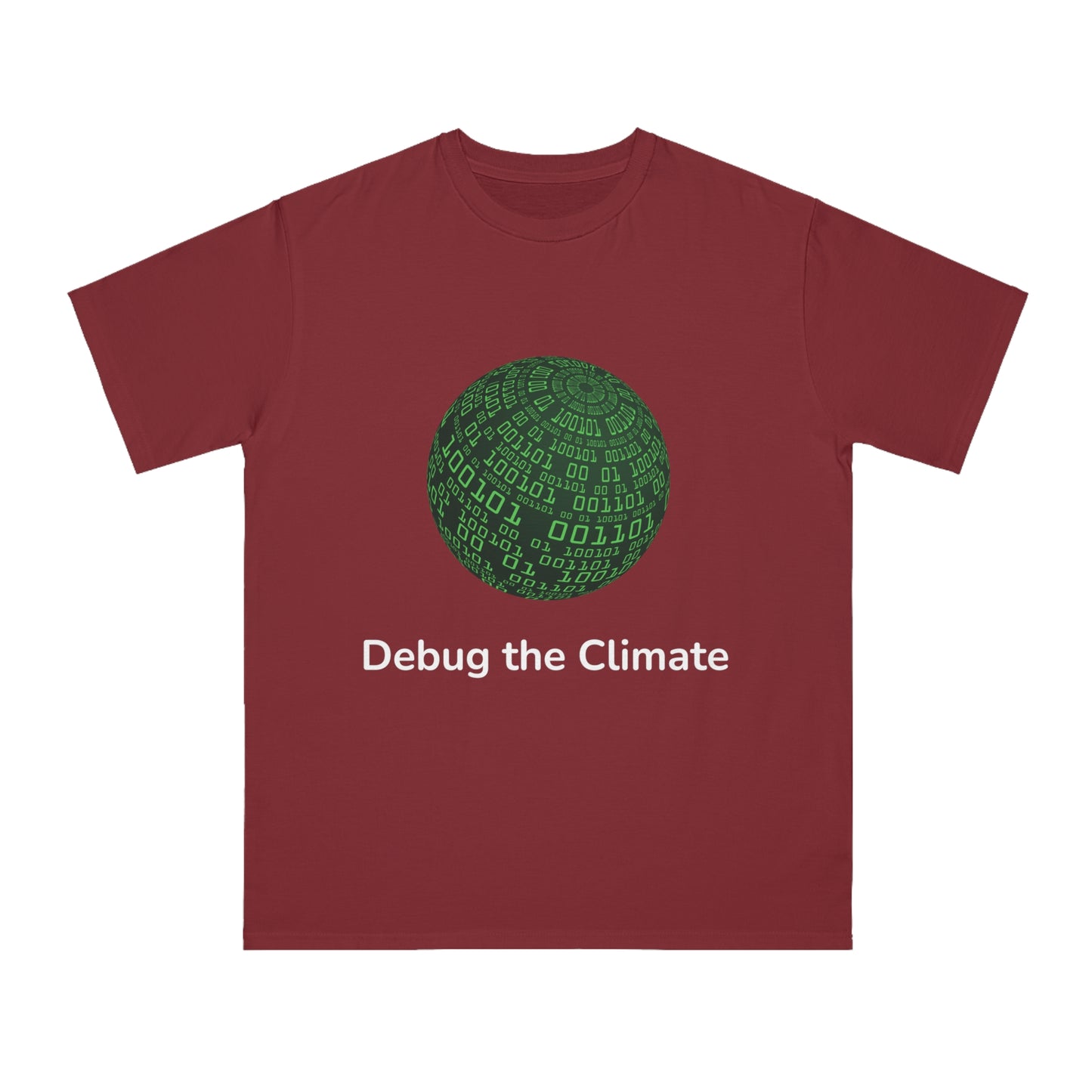 Debug the Climate Binary Globe Tee | Eco Coder Shirt | Usha Creations