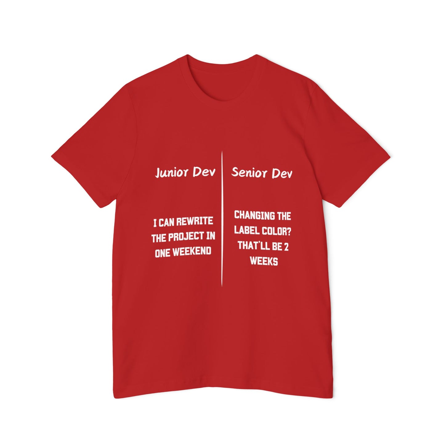 Junior vs Senior Developer Perspective Humor T Shirt | Software Engineering Meme Tees | Usha Creations