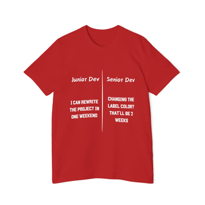 Junior vs Senior Developer Perspective Humor T Shirt | Software Engineering Meme Tees | Usha Creations