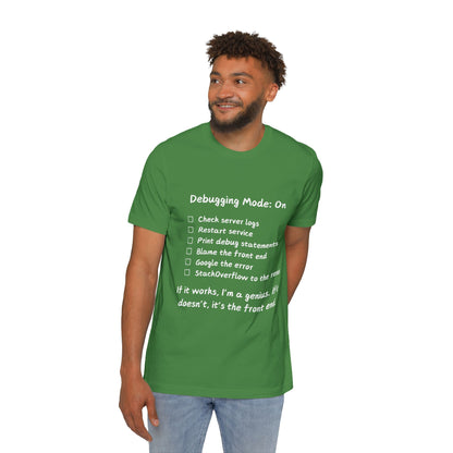 Debugging Mode Developer Humor T Shirt | Backend vs Frontend Meme Tees | Usha Creations