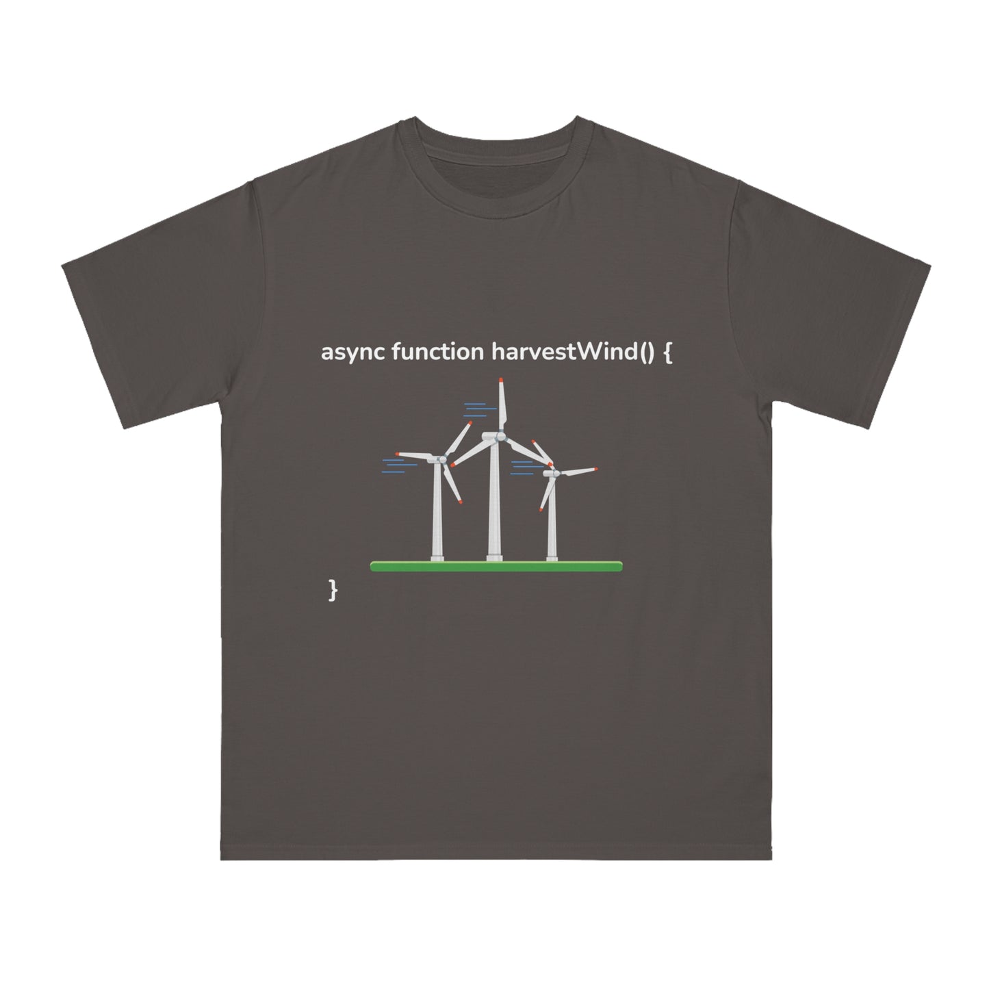 Async harvestWind() Tee | Green Code Wind Energy Shirt | Usha Creations