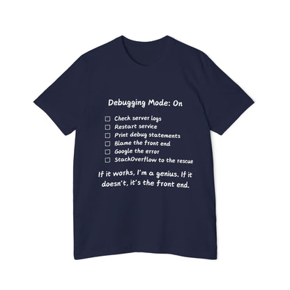 Debugging Mode Developer Humor T Shirt | Backend vs Frontend Meme Tees | Usha Creations