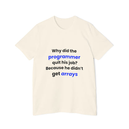 Why Did the Programmer Quit His Job? Because He Didn’t Get Arrays | Funny Tech T-Shirt for Developers | Usha Creations