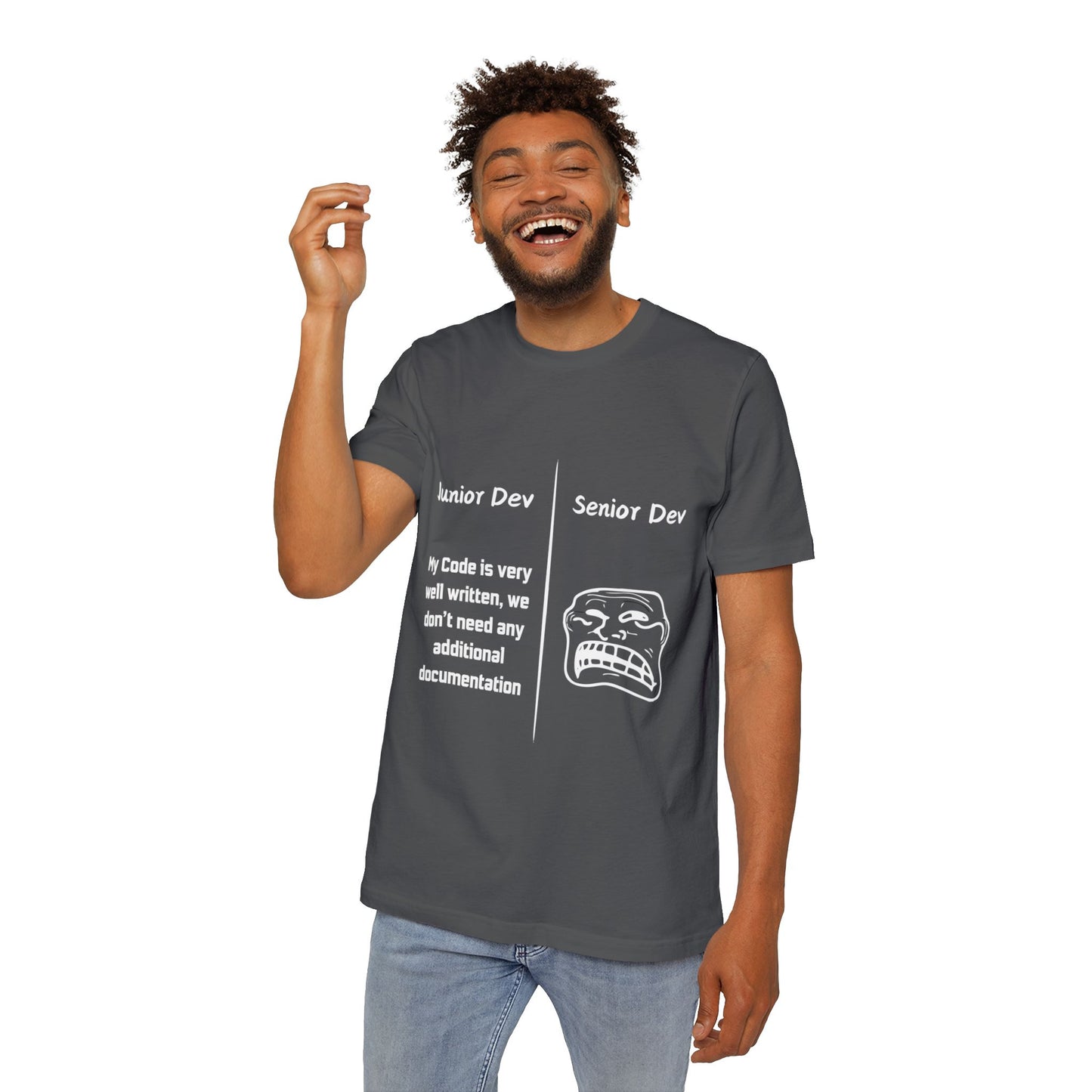 Junior vs Senior Dev Documentation Humor T Shirt | Coding Best Practices Meme Tees | Usha Creations