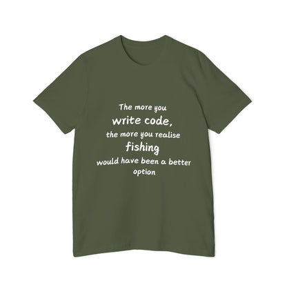 Code vs Fishing Developer Humor T Shirt | Programmer Life Meme Tees | Usha Creations