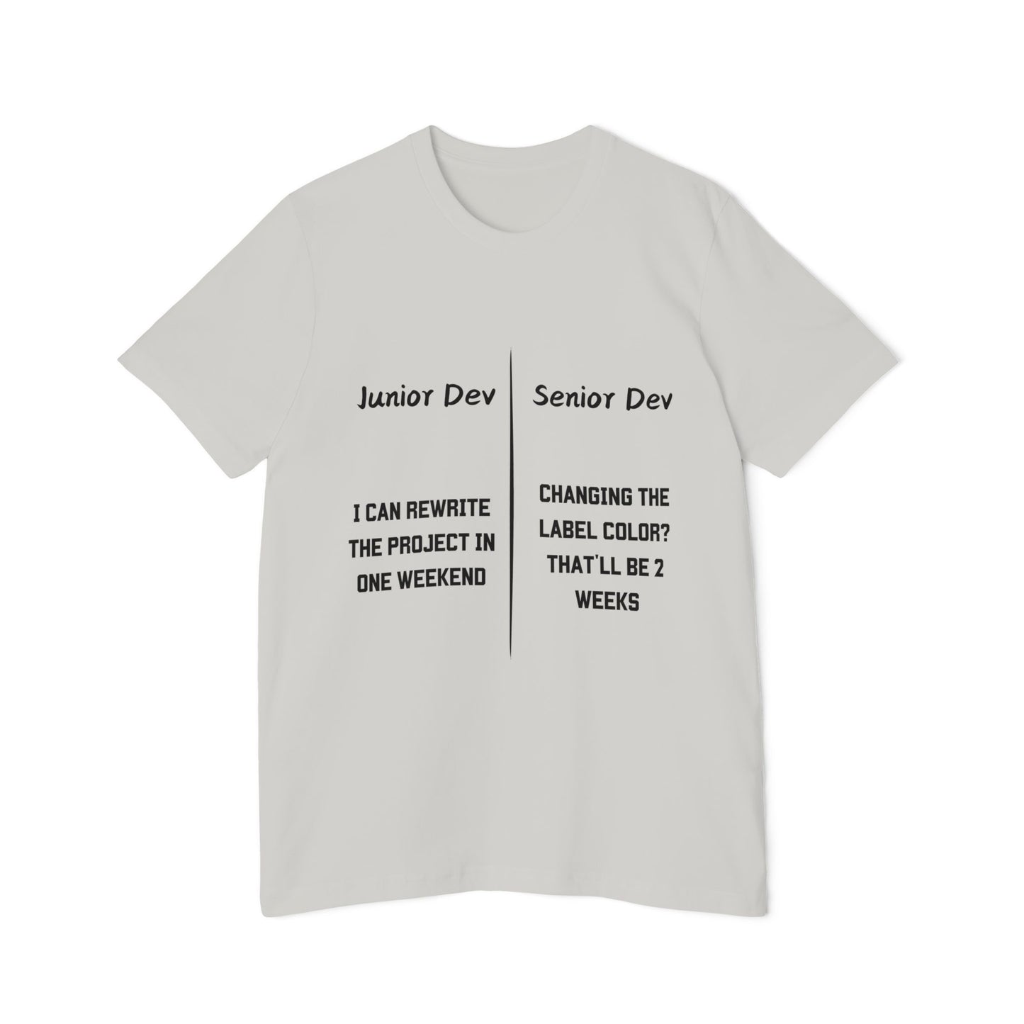 Junior vs Senior Developer Perspective Humor T Shirt | Software Engineering Meme Tees | Usha Creations