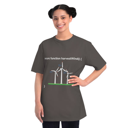 Async harvestWind() Tee | Green Code Wind Energy Shirt | Usha Creations