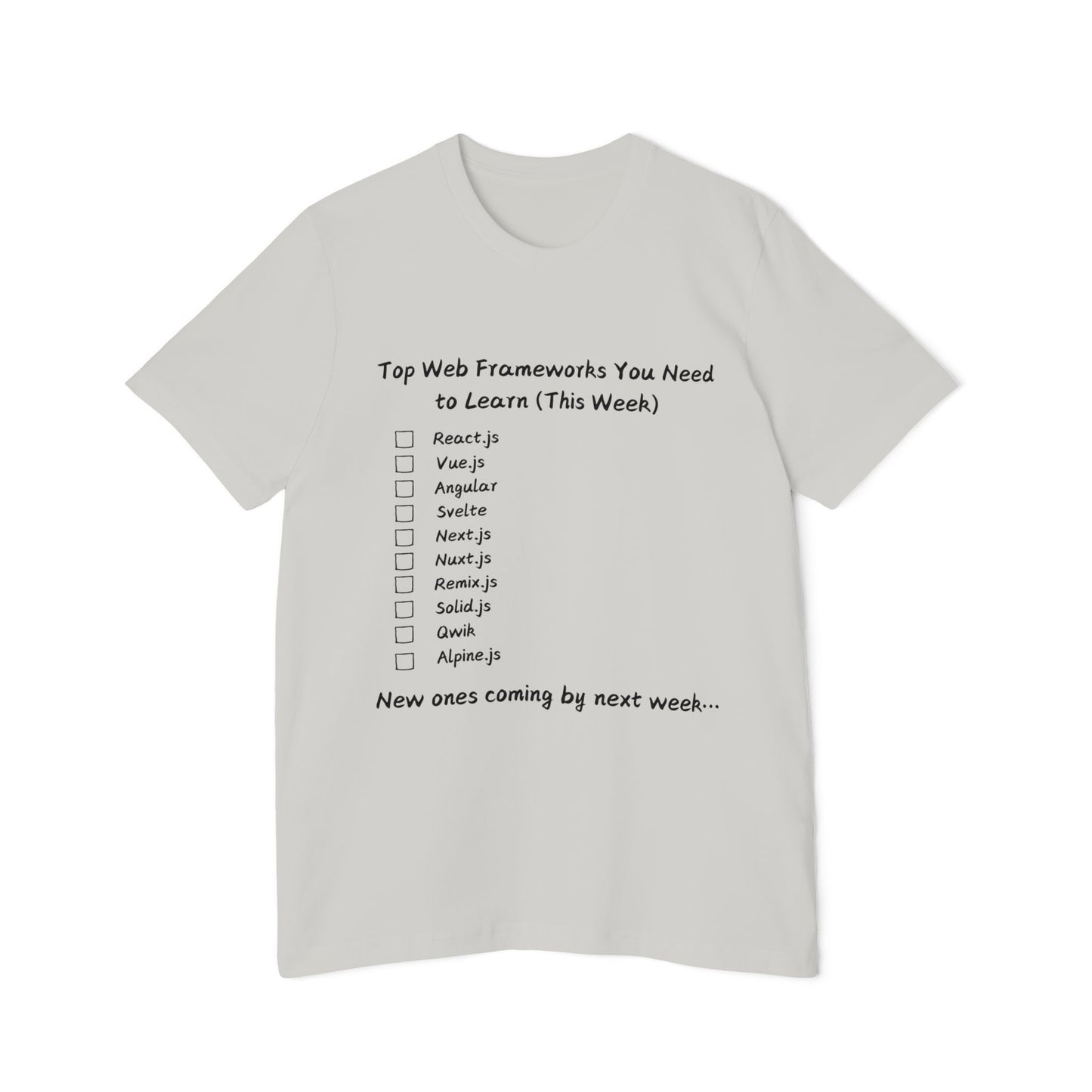 Endless Web Frameworks Developer Humor T Shirt | Frontend Meme Tees | Usha Creations