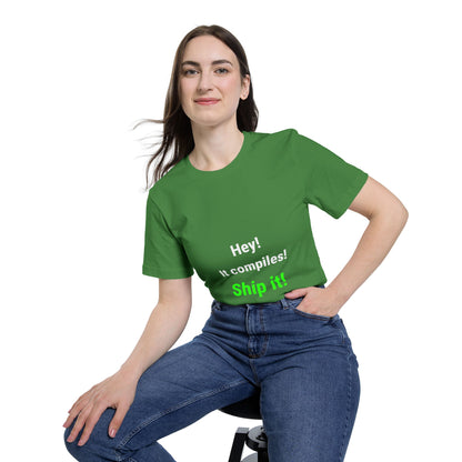 Hey! It Compiles! Ship It! | Funny Tech T-Shirt for Developers | Usha Creations