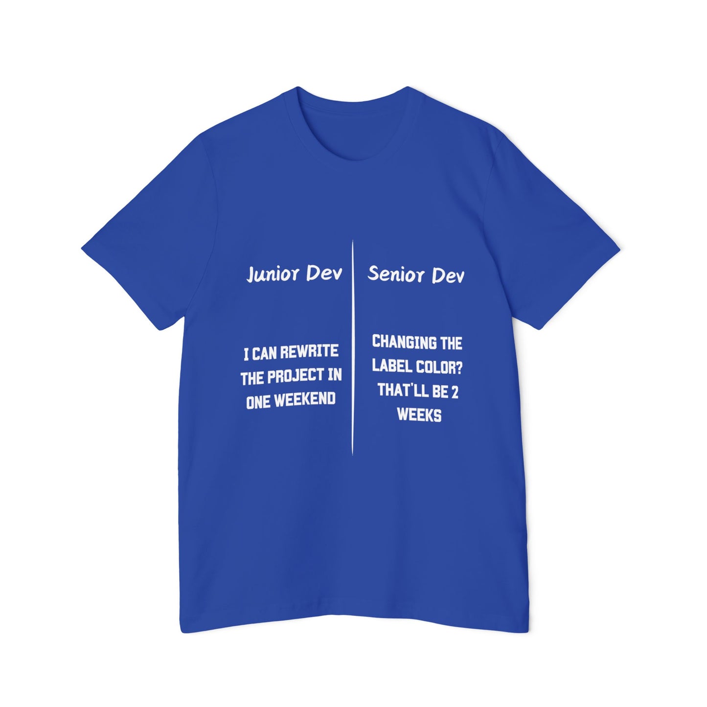 Junior vs Senior Developer Perspective Humor T Shirt | Software Engineering Meme Tees | Usha Creations