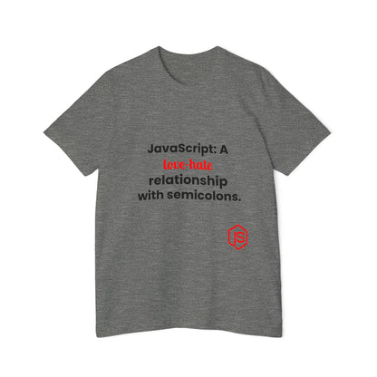 JavaScript: A Love-Hate Relationship with Semicolons | Funny Coding T-Shirt for Developers | Usha Creations