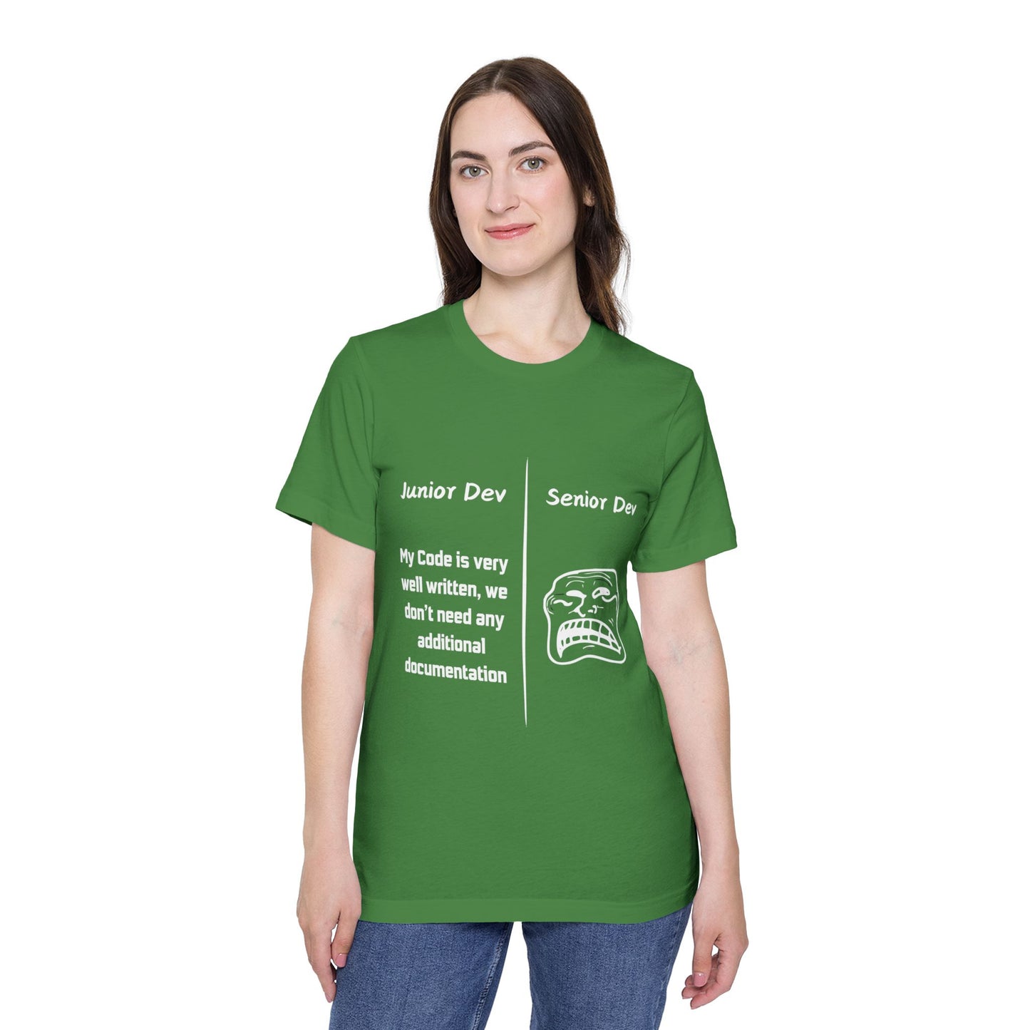 Junior vs Senior Dev Documentation Humor T Shirt | Coding Best Practices Meme Tees | Usha Creations