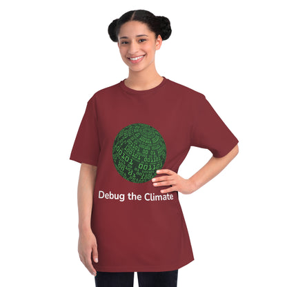 Debug the Climate Binary Globe Tee | Eco Coder Shirt | Usha Creations