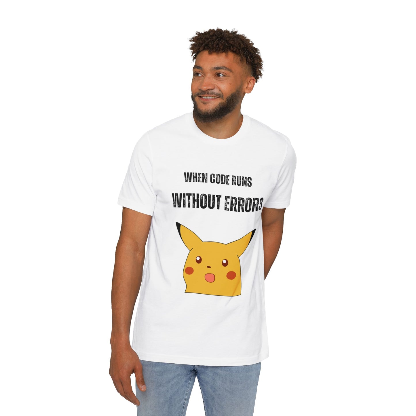 When Code Runs Without Errors: Surprised Face T-Shirt - Funny Coding Meme Tee