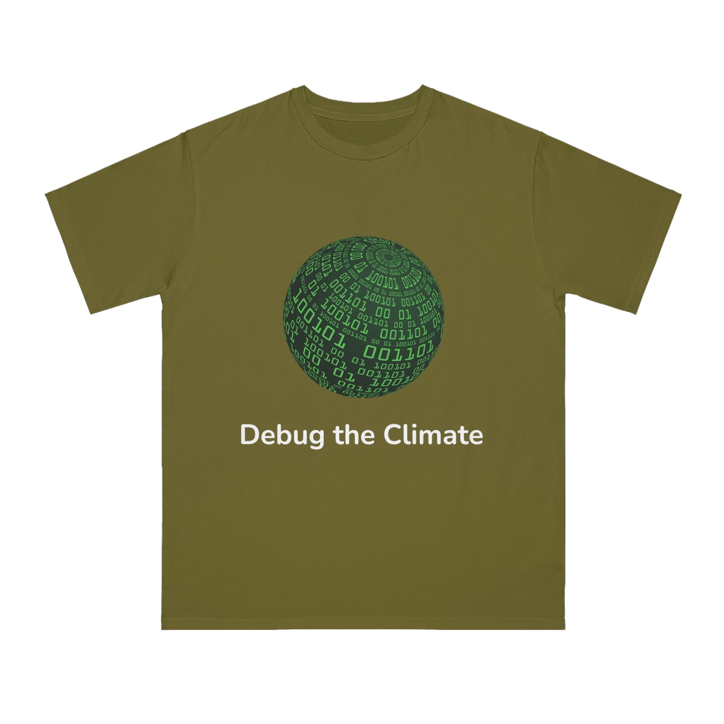 Debug the Climate Binary Globe Tee | Eco Coder Shirt | Usha Creations