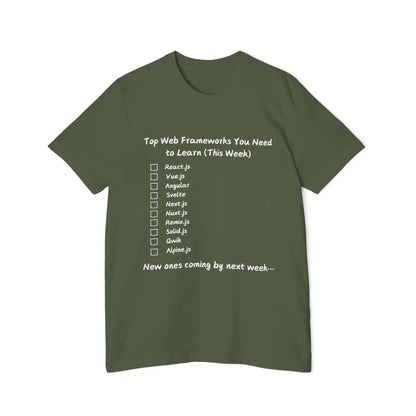 Endless Web Frameworks Developer Humor T Shirt | Frontend Meme Tees | Usha Creations