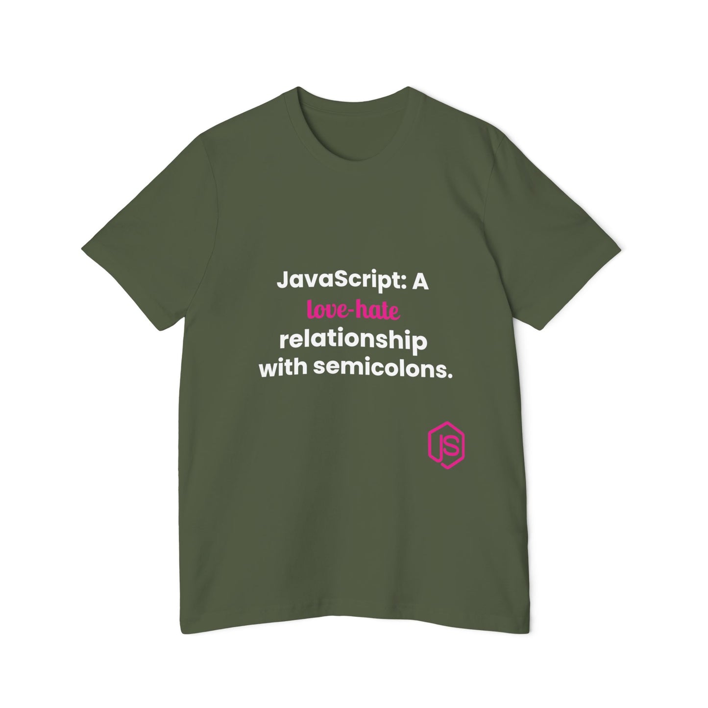 JavaScript: A Love-Hate Relationship with Semicolons | Funny Coding T-Shirt for Developers | Usha Creations