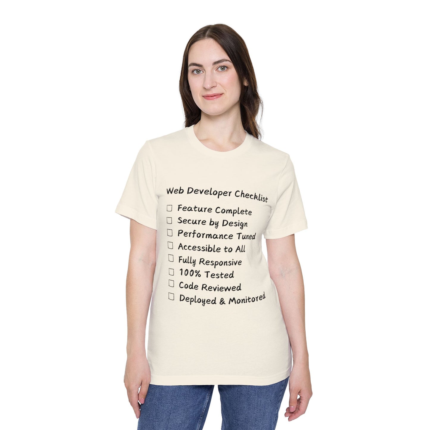 Web Developer Comprehensive Checklist Humor T Shirt | Full-Stack Meme Tees | Usha Creations