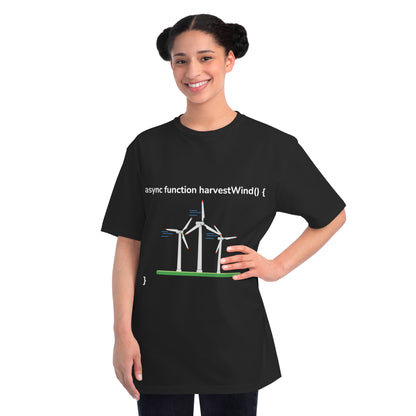 Async harvestWind() Tee | Green Code Wind Energy Shirt | Usha Creations