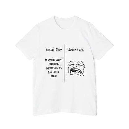 Junior Dev vs Senior QA Software Deployment Humor T Shirt | Tech Team Meme Tees | Usha Creations