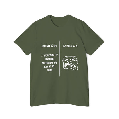 Junior Dev vs Senior QA Software Deployment Humor T Shirt | Tech Team Meme Tees | Usha Creations