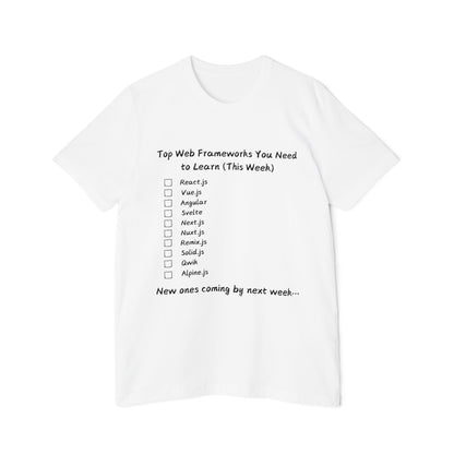 Endless Web Frameworks Developer Humor T Shirt | Frontend Meme Tees | Usha Creations