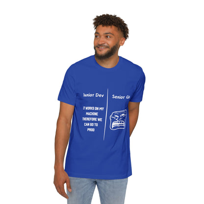 Junior Dev vs Senior QA Software Deployment Humor T Shirt | Tech Team Meme Tees | Usha Creations