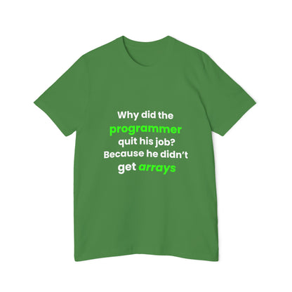 Why Did the Programmer Quit His Job? Because He Didn’t Get Arrays | Funny Tech T-Shirt for Developers | Usha Creations