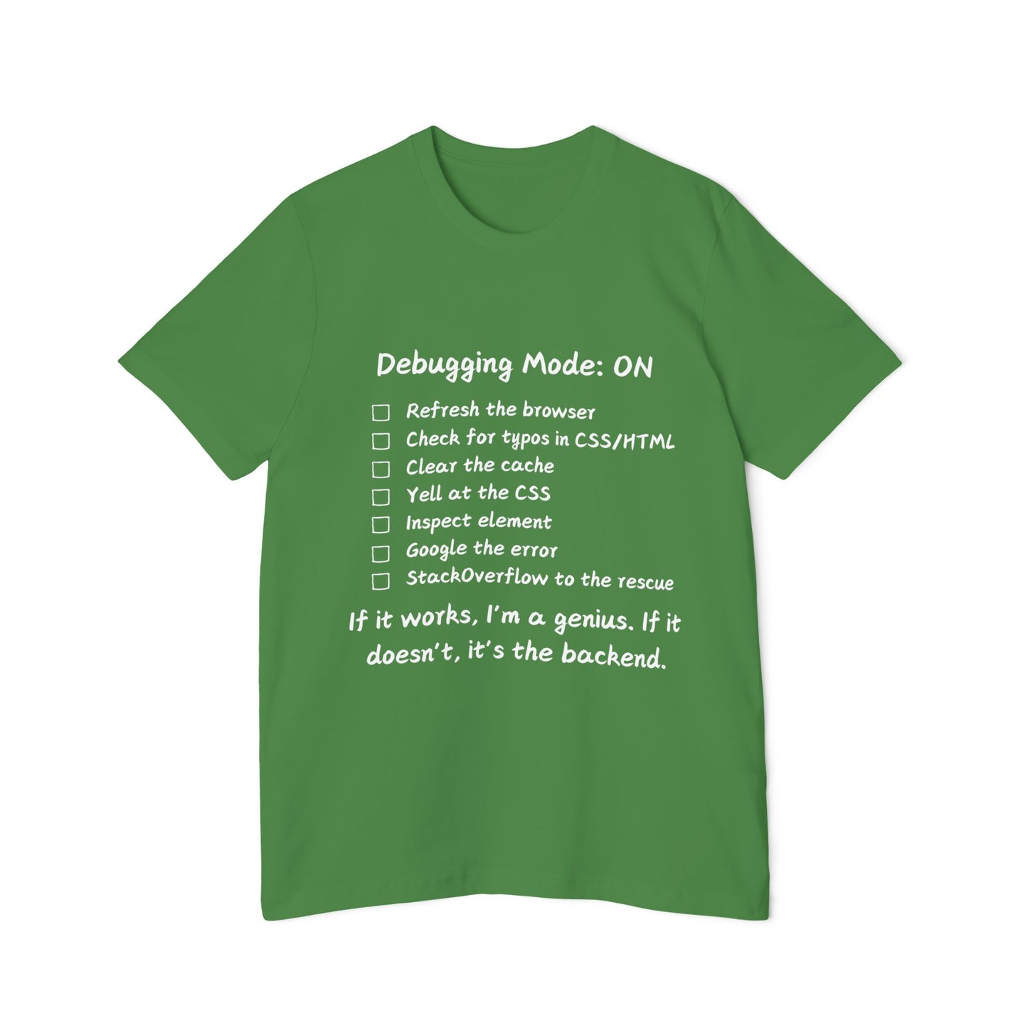 Frontend Debugging Mode Web Dev Humor T Shirt | CSS Battle Meme Tees | Usha Creations