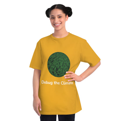 Debug the Climate Binary Globe Tee | Eco Coder Shirt | Usha Creations