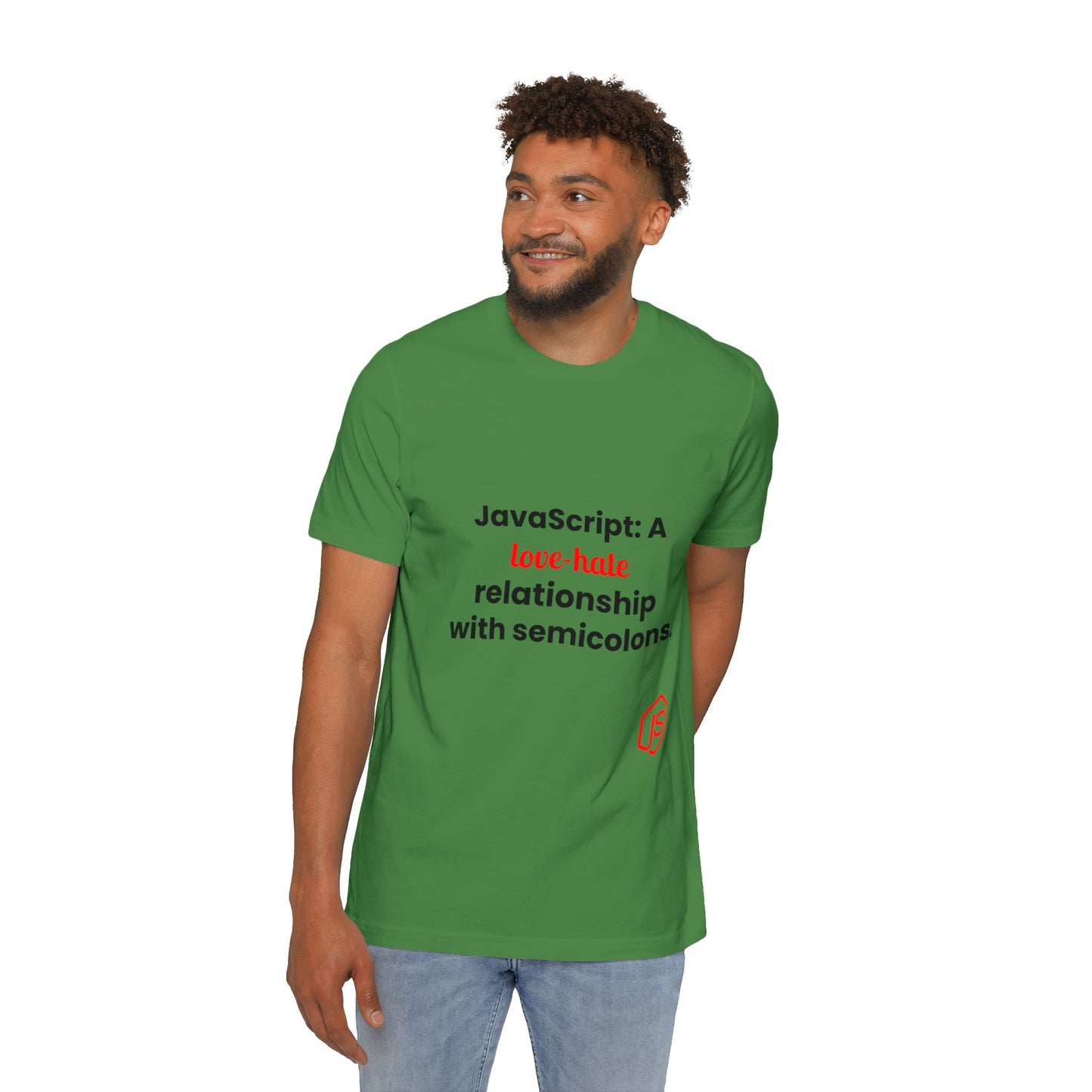 JavaScript: A Love-Hate Relationship with Semicolons | Funny Coding T-Shirt for Developers | Usha Creations