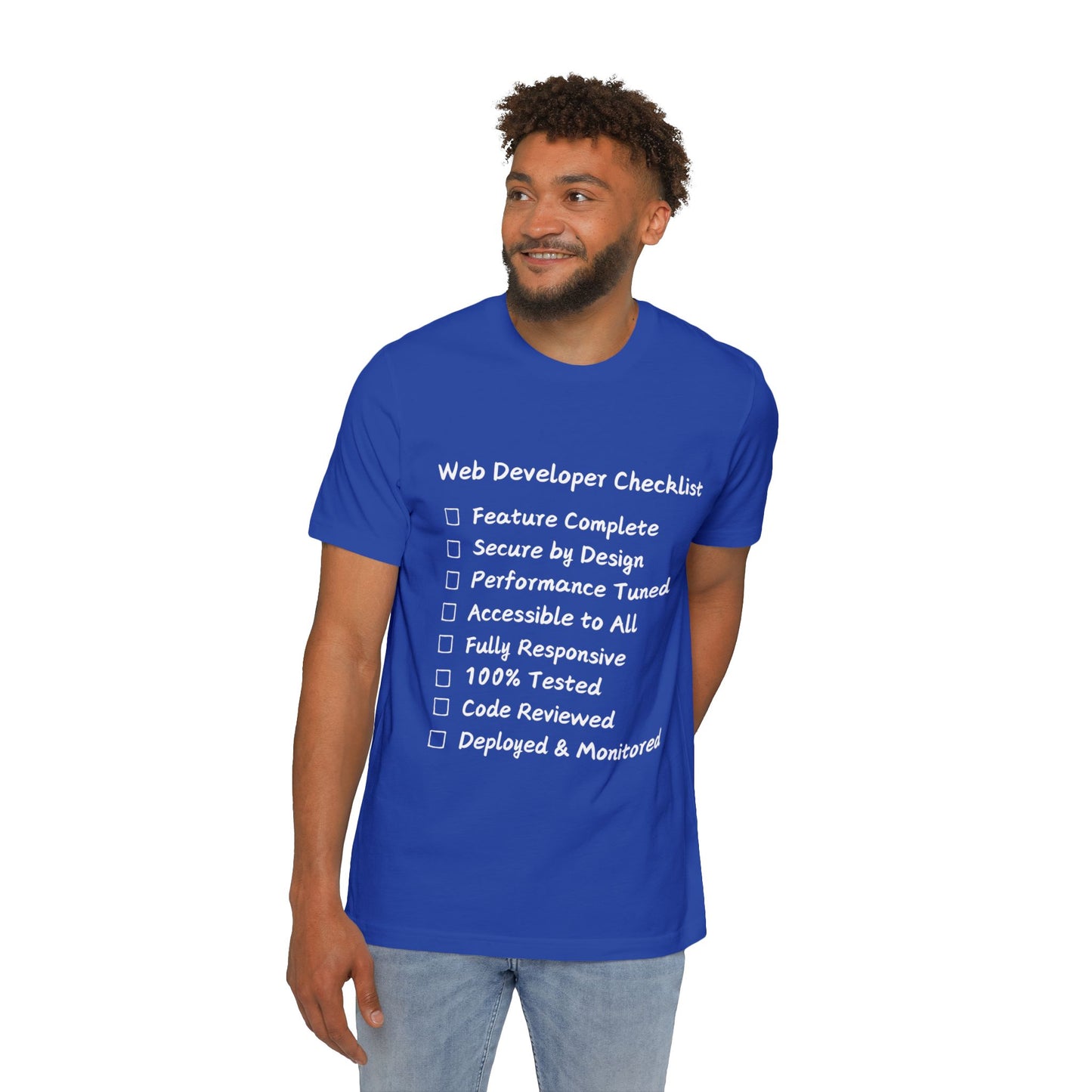 Web Developer Comprehensive Checklist Humor T Shirt | Full-Stack Meme Tees | Usha Creations