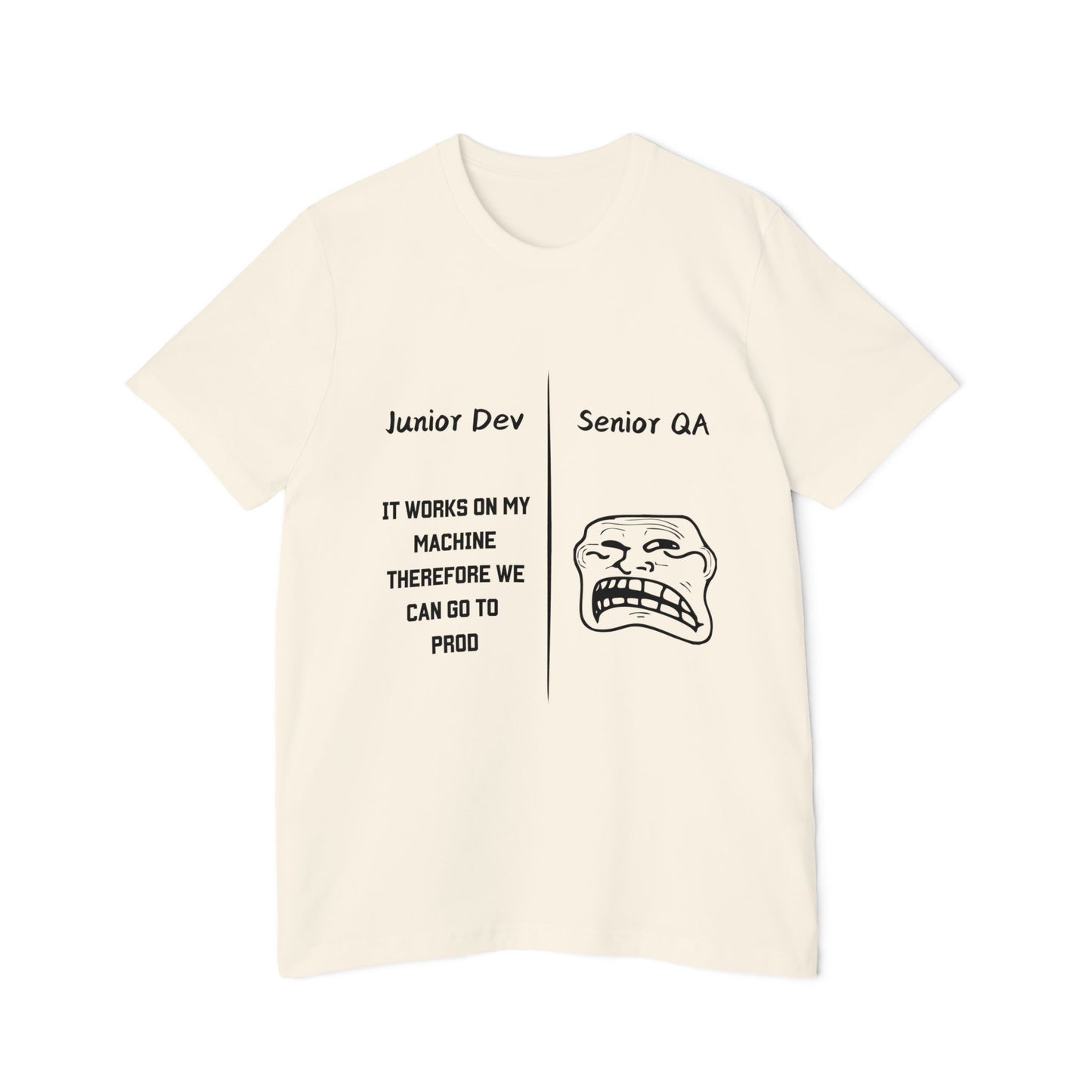 Junior Dev vs Senior QA Software Deployment Humor T Shirt | Tech Team Meme Tees | Usha Creations