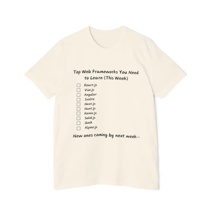 Endless Web Frameworks Developer Humor T Shirt | Frontend Meme Tees | Usha Creations