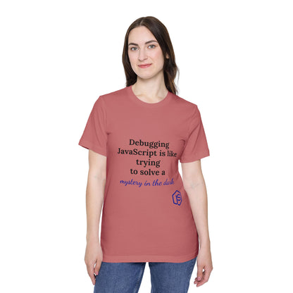 Debugging JavaScript is Like Trying to Solve a Mystery in the Dark | Funny Coding T-Shirt for Developers | Usha Creations