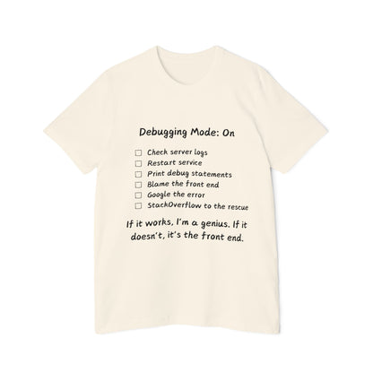 Debugging Mode Developer Humor T Shirt | Backend vs Frontend Meme Tees | Usha Creations