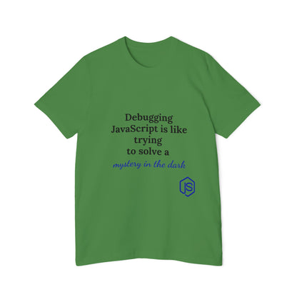 Debugging JavaScript is Like Trying to Solve a Mystery in the Dark | Funny Coding T-Shirt for Developers | Usha Creations