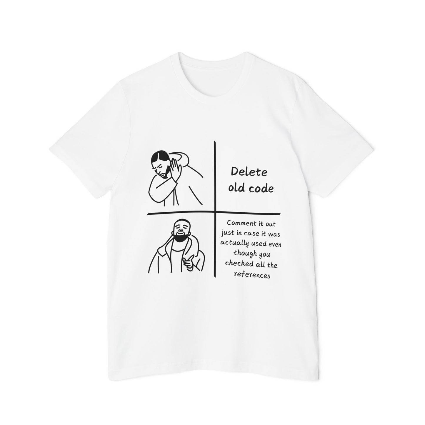 Code Deletion Dilemma Developer Humor T Shirt | Programming Caution Meme Tees | Usha Creations