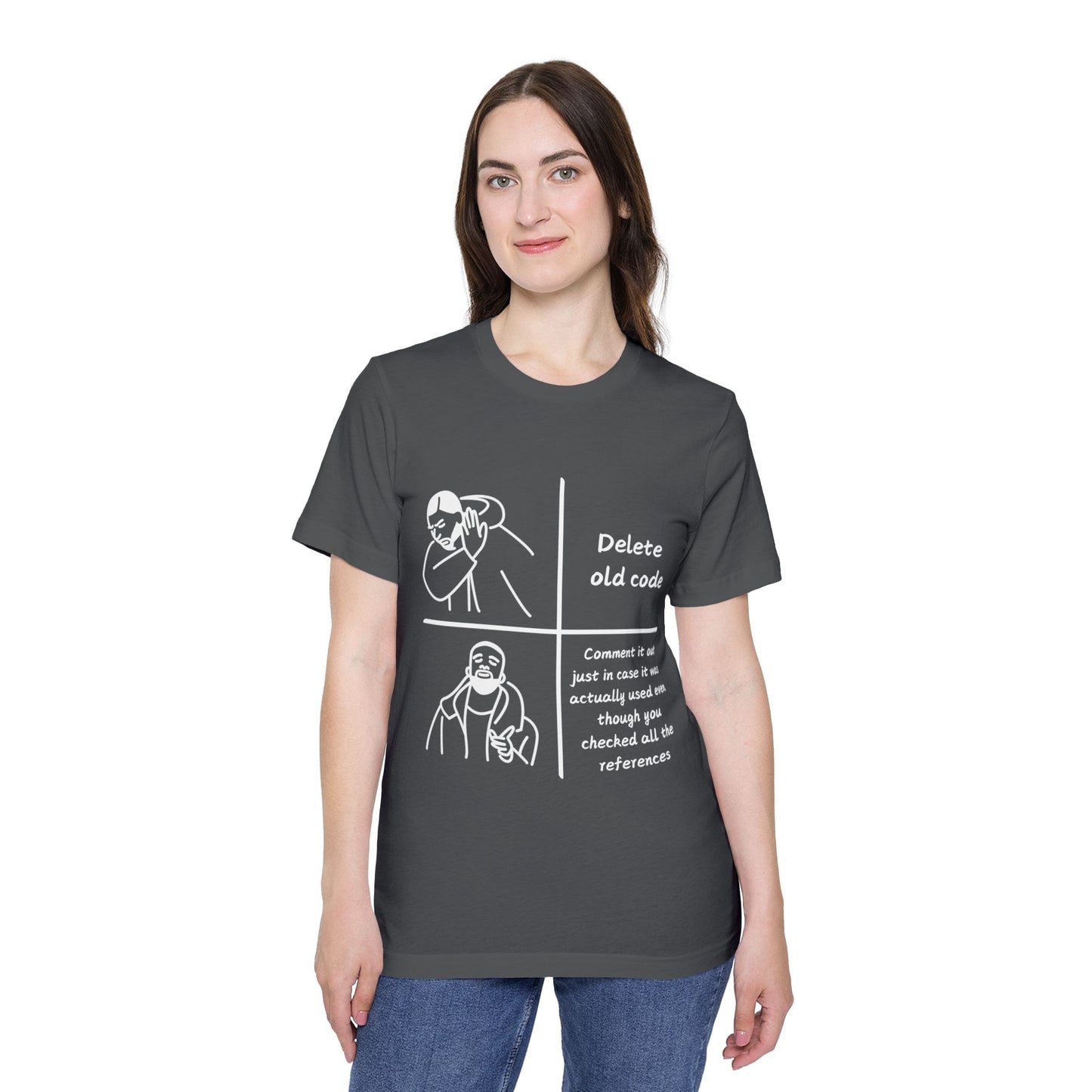 Code Deletion Dilemma Developer Humor T Shirt | Programming Caution Meme Tees | Usha Creations