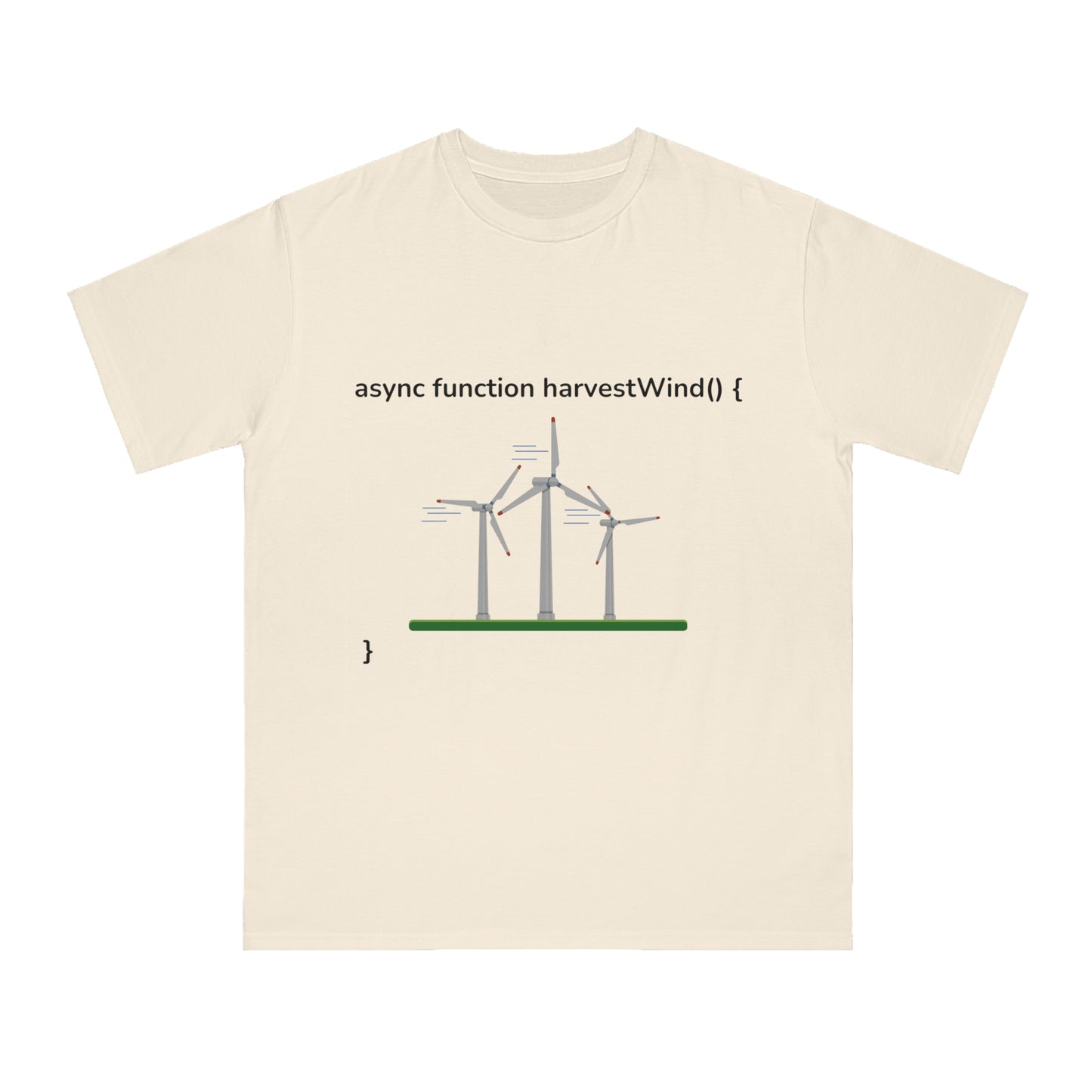 Async harvestWind() Tee | Green Code Wind Energy Shirt | Usha Creations