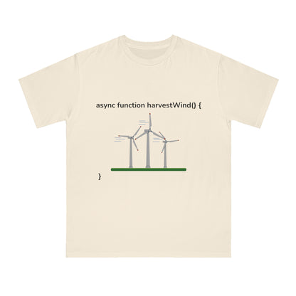 Async harvestWind() Tee | Green Code Wind Energy Shirt | Usha Creations